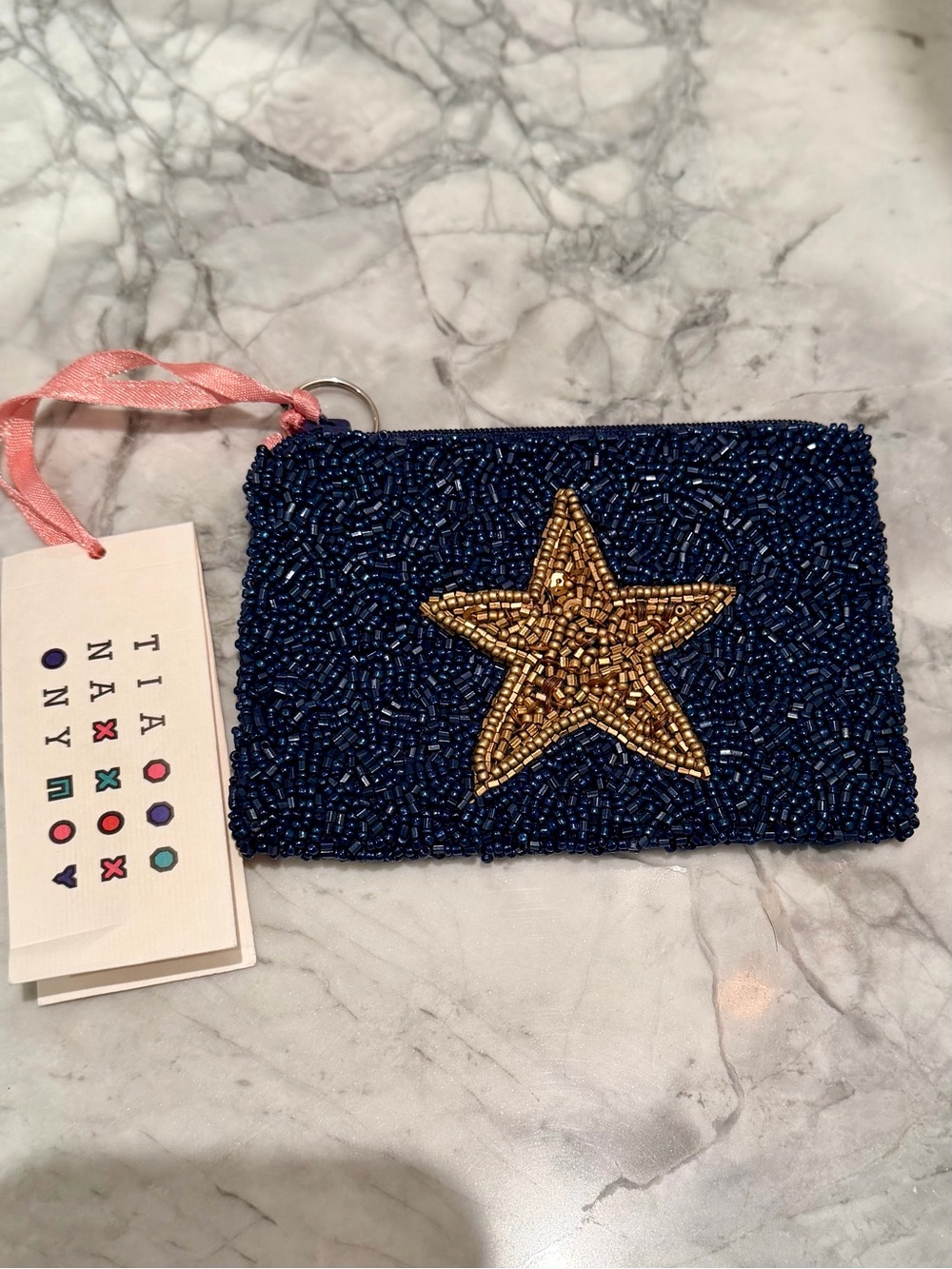 Navy Beaded Star Card & Key Holder